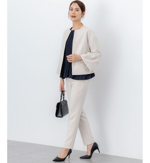 組曲「【KUMIKYOKU NAVY】コンフォータブルドレープ フレアスリーブジャケット」|ノーカラージャケット|