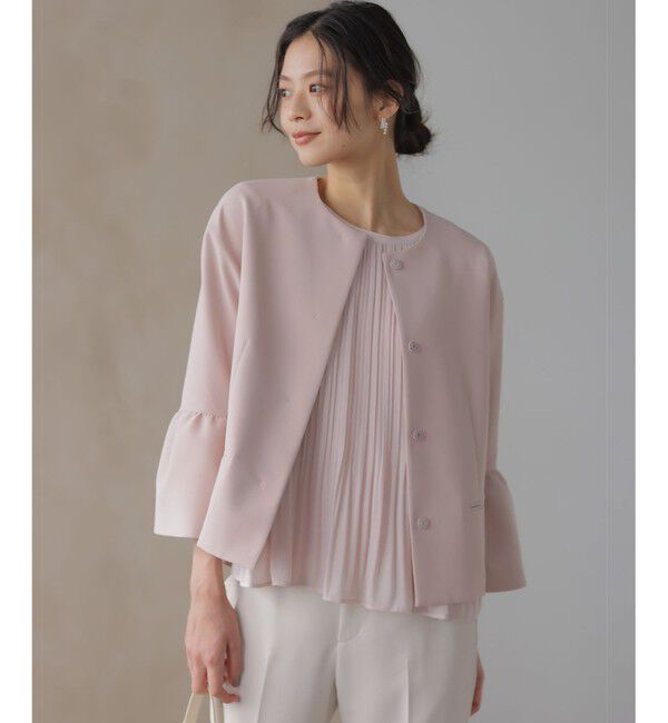 組曲「【KUMIKYOKU NAVY】コンフォータブルドレープ フレアスリーブジャケット」|ノーカラージャケット|