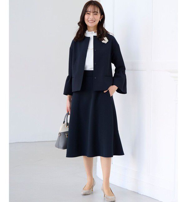 組曲「【KUMIKYOKU NAVY】コンフォータブルドレープ フレアスリーブジャケット」|ノーカラージャケット|