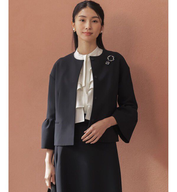 組曲「【KUMIKYOKU NAVY】コンフォータブルドレープ フレアスリーブジャケット」|ノーカラージャケット|