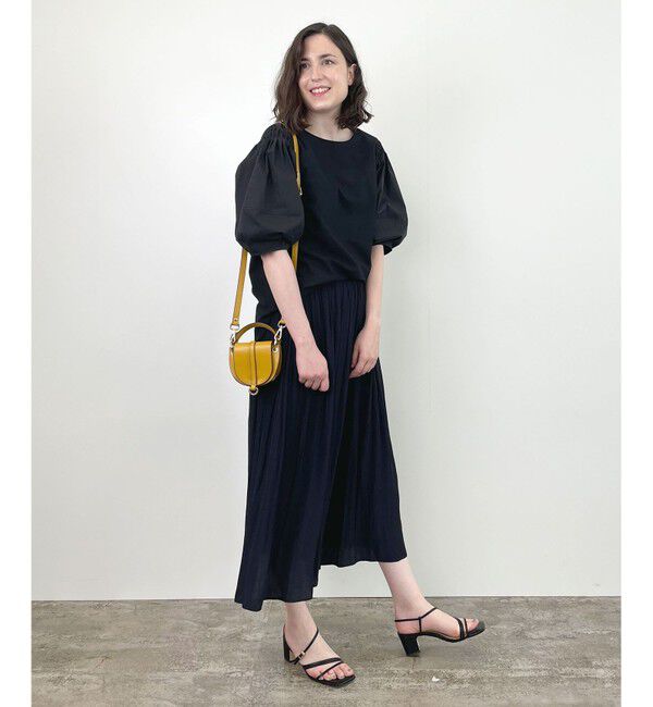 自由区「【洗える】コンビネーションシャーティング パフスリーブ カットソー」|Tシャツ・カットソー|