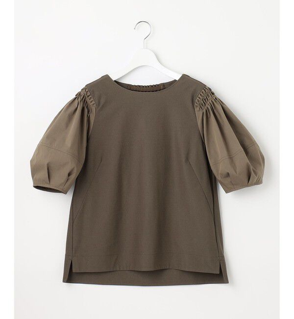 自由区「【洗える】コンビネーションシャーティング パフスリーブ カットソー」|Tシャツ・カットソー|