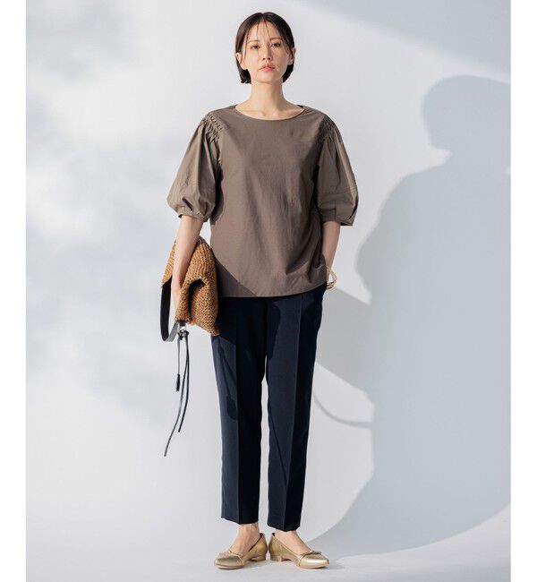 自由区「【洗える】コンビネーションシャーティング パフスリーブ カットソー」|Tシャツ・カットソー|