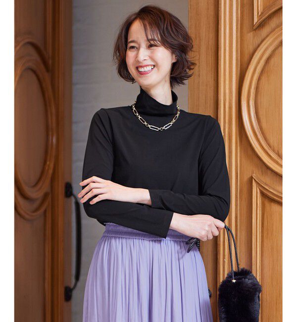 自由区「【洗える】ドライタッチインナー ハイネックカットソー」|Tシャツ・カットソー|ブラック系