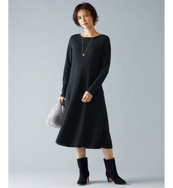 自由区「【セットアップ対応】ヴィスコースウールニット ワンピース」|ワンピース|ブラック系