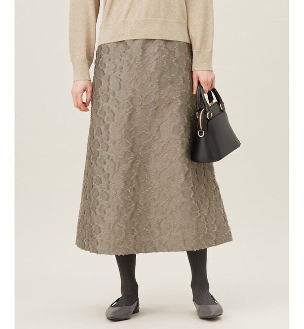 自由区「【洗える】フラワーカットジャガード スカート」|スカート|ベージュ