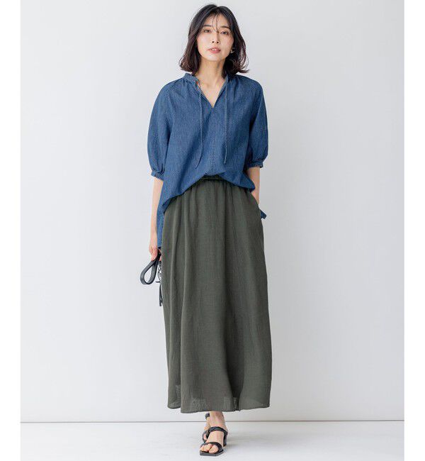 23区「【洗える】LIBECO フレア ロングスカート」|スカート|