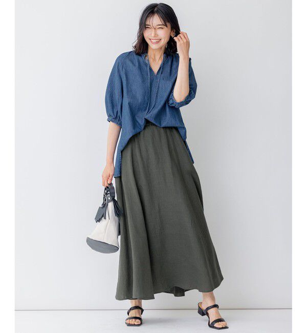 23区「【洗える】LIBECO フレア ロングスカート」|スカート|