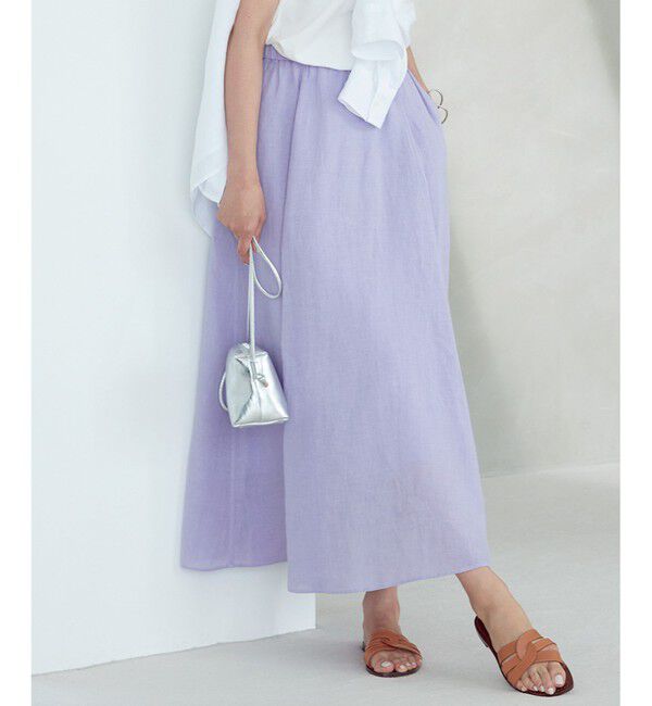 23区「【洗える】LIBECO フレア ロングスカート」|スカート|ライラック系