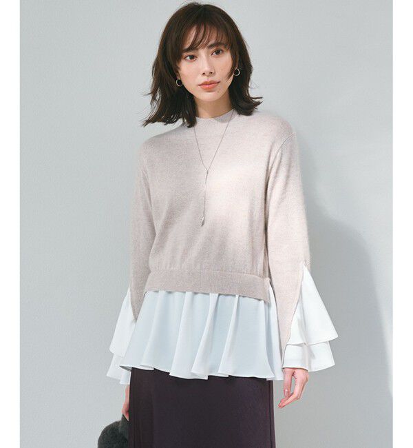 23区「【23区&times;Oggiコラボ】フレアサテンコンビ ラメニット」|ニット・セーター|ベージュ系
