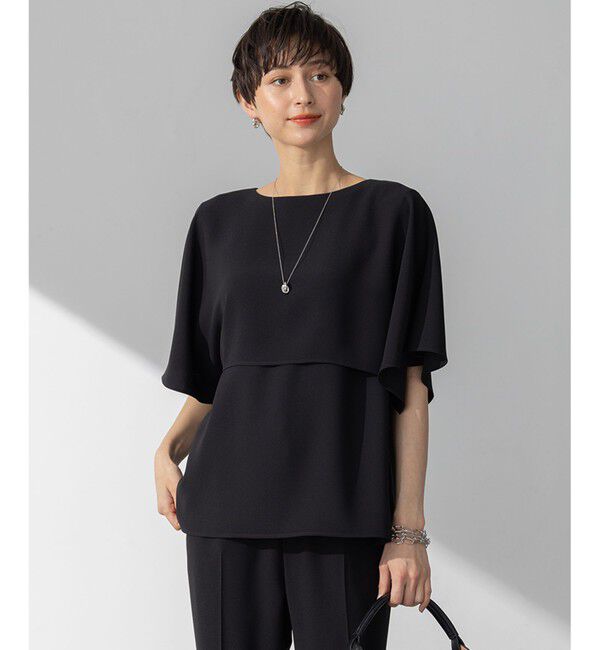 23区「【吸水速乾/UVカット/接触冷感】ストレッチジョーゼット  ケープデザイン カットソー」|Tシャツ・カットソー|ブラック系