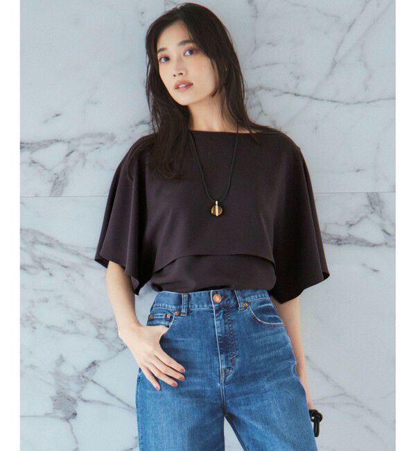 23区「【吸水速乾/UVカット/接触冷感】ストレッチジョーゼット  ケープデザイン カットソー」|Tシャツ・カットソー|ﾀﾞｰｸﾌﾞ