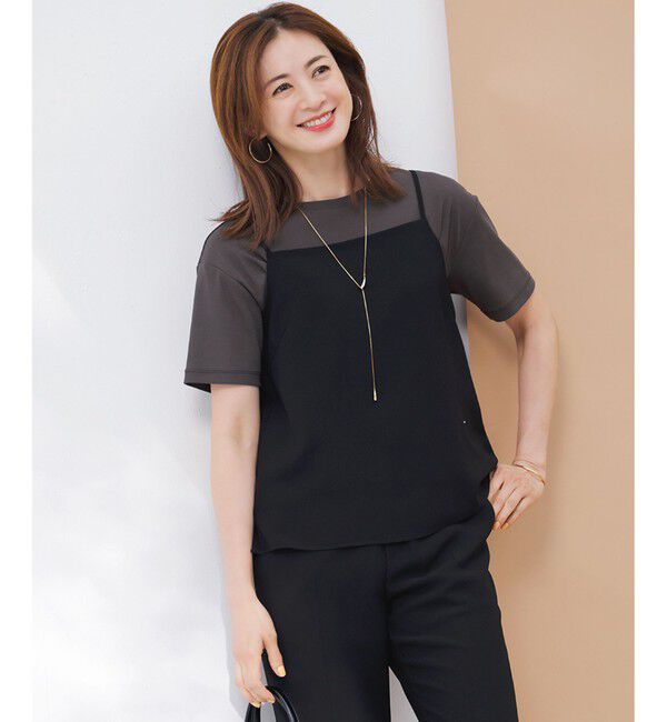 23区「【吸水速乾/UVカット/接触冷感】ストレッチジョーゼット キャミソール」|Tシャツ・カットソー|ブラック系