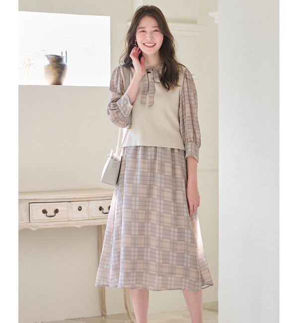 any SiS「【2SET】ニットジレワンピース セット」|スーツ|ベージュ系