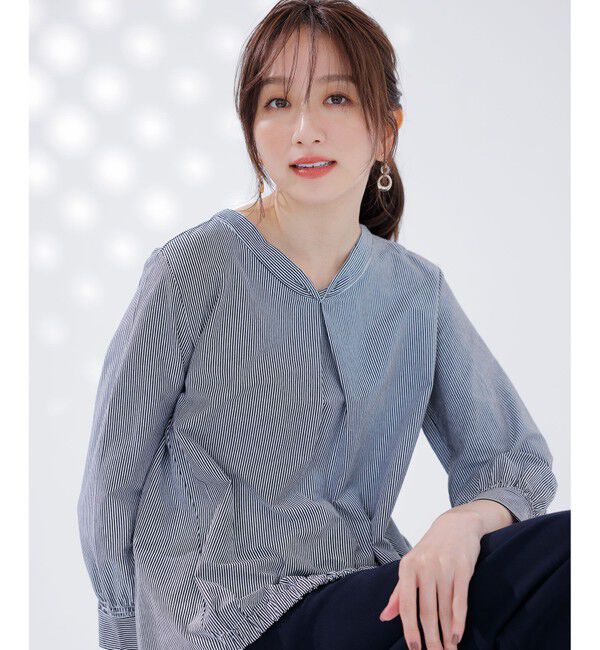 any SiS「【洗える】シルケットジャージーストライプ ブラウス」|Tシャツ・カットソー|ﾈｲﾋﾞｰｽ