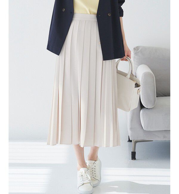 any SiS「【洗える】ダブルプリーツコンビ スカート」|スカート|アイボリー