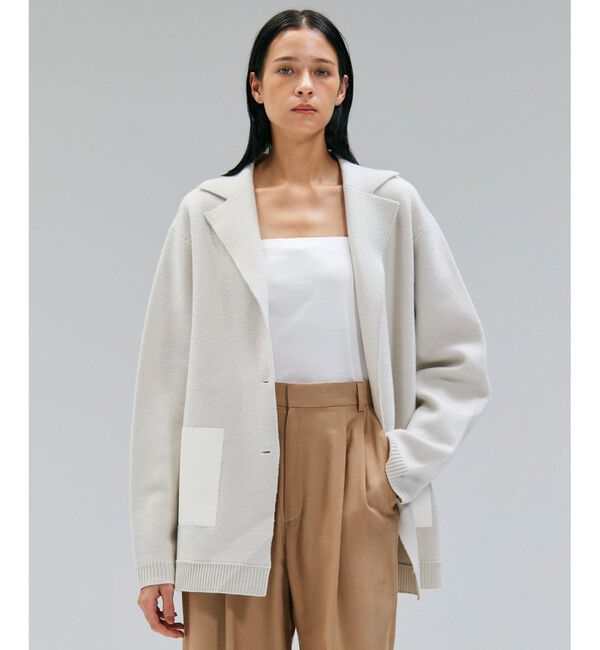 BEIGE,「CHICORA / レザーポケット付きウールニットジャケット」|ニット・セーター|Bone