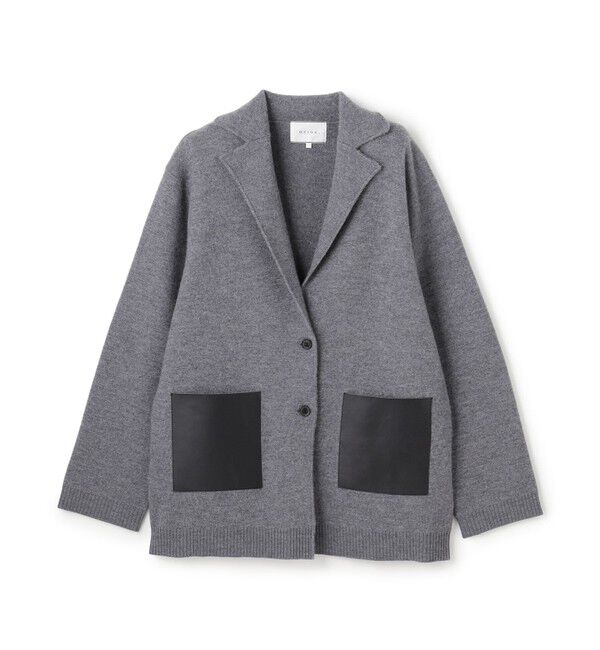 BEIGE,「CHICORA / レザーポケット付きウールニットジャケット」|ニット・セーター|