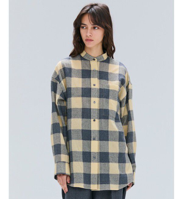 BEIGE,「HOBBS / ウールチェックカシュクールブラウス」|シャツ・ブラウス|L.Mustard &times;Md Gray