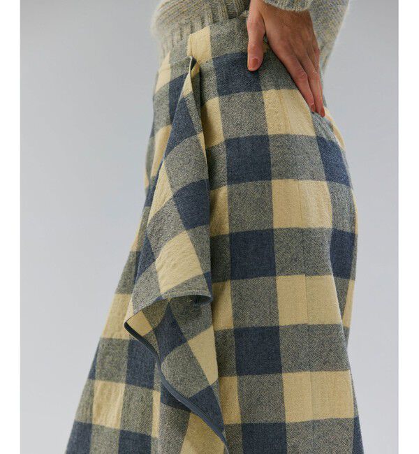 BEIGE,「HOBBS / フェイクレザーポケットウールチェックラップスカート」|スカート|
