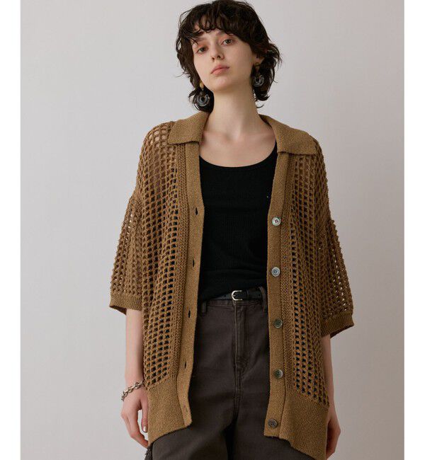 GRACE CONTINENTAL「メッシュスキッパーニットカーディガン」|カーディガン|キャメル
