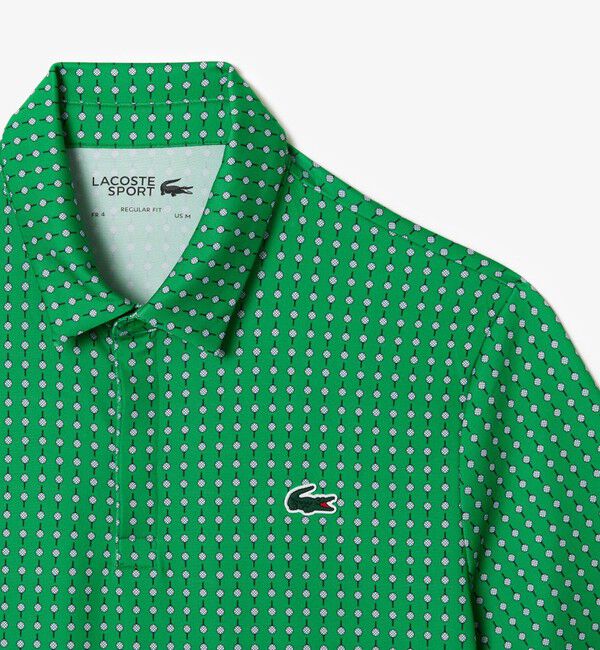 LACOSTE「UVカット ミニマム総柄プリント 比翼仕立て ウルトラドライ ゴルフポロシャツ」|ポロシャツ|