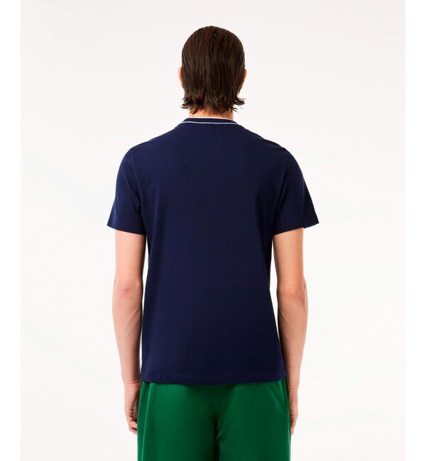 LACOSTE「ラインドリブネック鹿の子地Tシャツ」|Tシャツ・カットソー|