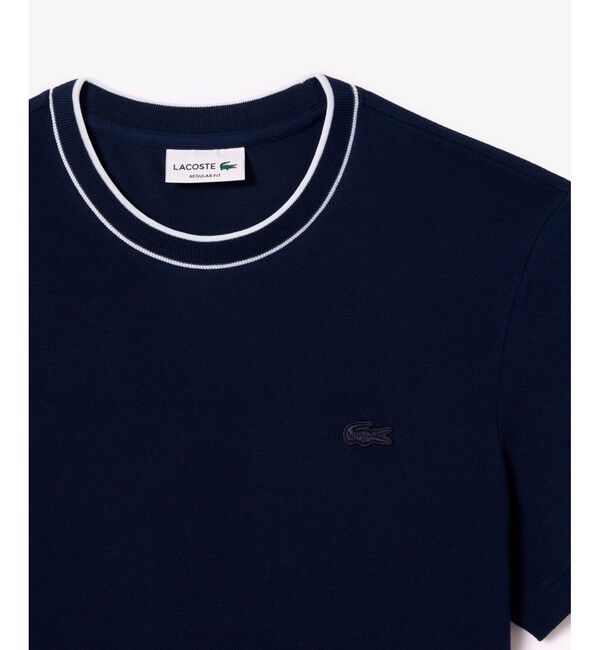 LACOSTE「ラインドリブネック鹿の子地Tシャツ」|Tシャツ・カットソー|