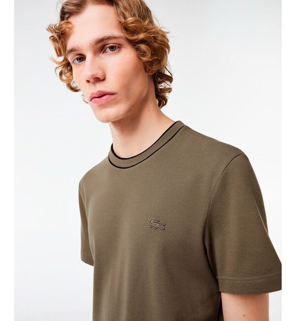 LACOSTE「ラインドリブネック鹿の子地Tシャツ」|Tシャツ・カットソー|