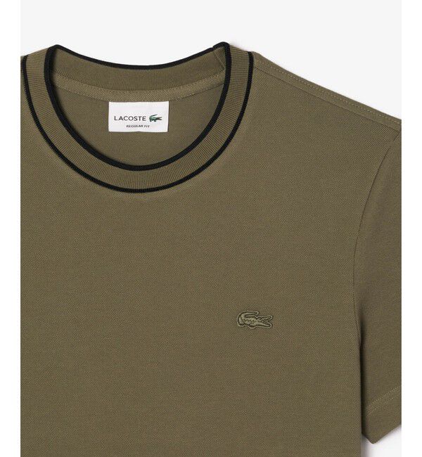 LACOSTE「ラインドリブネック鹿の子地Tシャツ」|Tシャツ・カットソー|