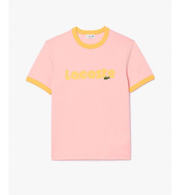 LACOSTE「ネームプリントトリムTシャツ」|Tシャツ・カットソー|ピンク