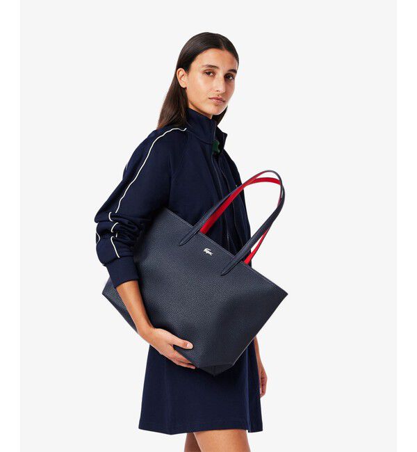 LACOSTE「アンナ ジップトートバッグ」|トートバッグ|ネイビー&times;レッド