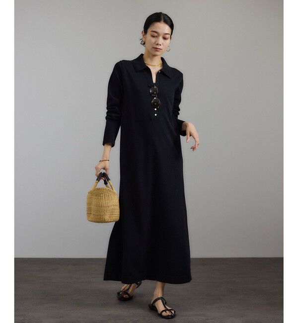 SALON adam et rope'「【WEB限定】スキッパーニットワンピース」|ワンピース|ブラック(01)