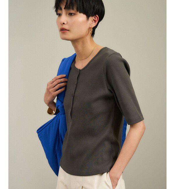 SALON adam et rope'「【WEB限定】プリマベールリブヘンリーネックTシャツ」|Tシャツ・カットソー|チャコール(06)