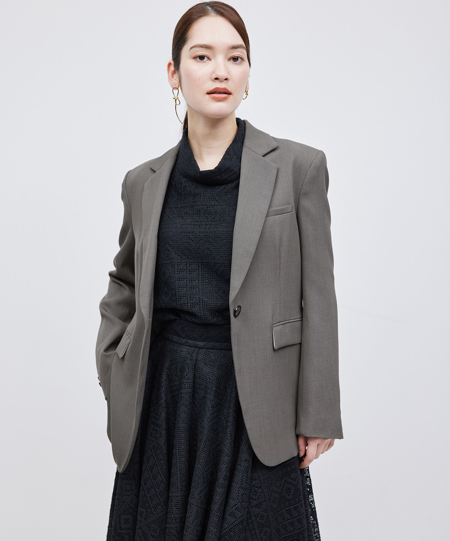 ROPE「カルゼウエストシェイプジャケット【セットアップ対応】【雑誌掲載】【メディア掲載】」|テーラードジャケット|グレー(07)