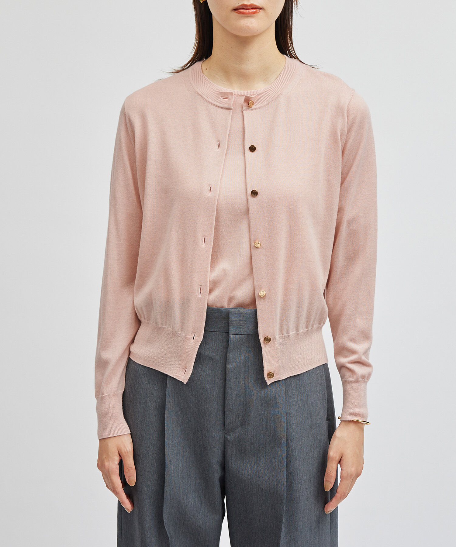 ROPE「SUPER160&rsquo;sメリノウールカーディガン【ロロ・ピアーナ社製ウール使用】/アンサンブル対応」|カーディガン|ピンク(63)