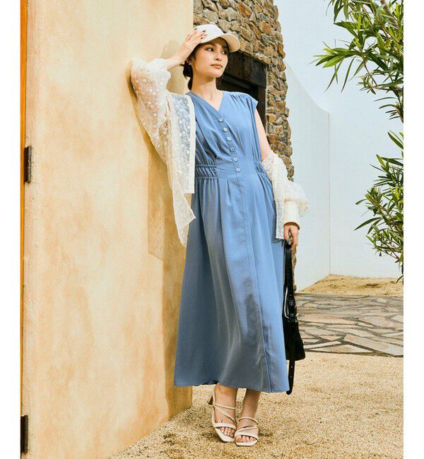 VIS「【接触冷感/洗える】ウエストギャザーワンピース」|ワンピース|