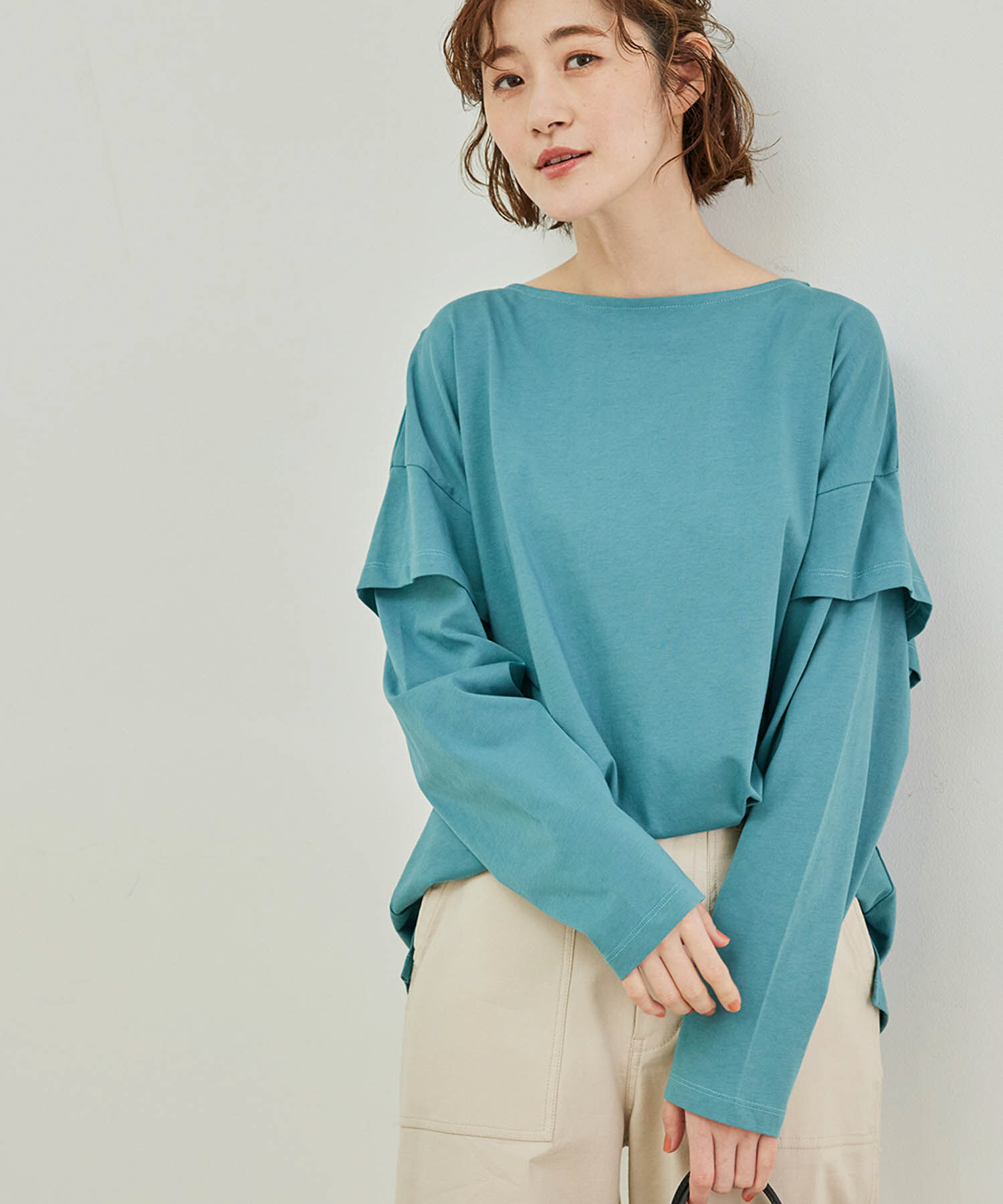 Rope&rsquo;Picnic「【TRUE COTTON】レイヤードスリーブトップス」|Tシャツ・カットソー|グリーン系(35)