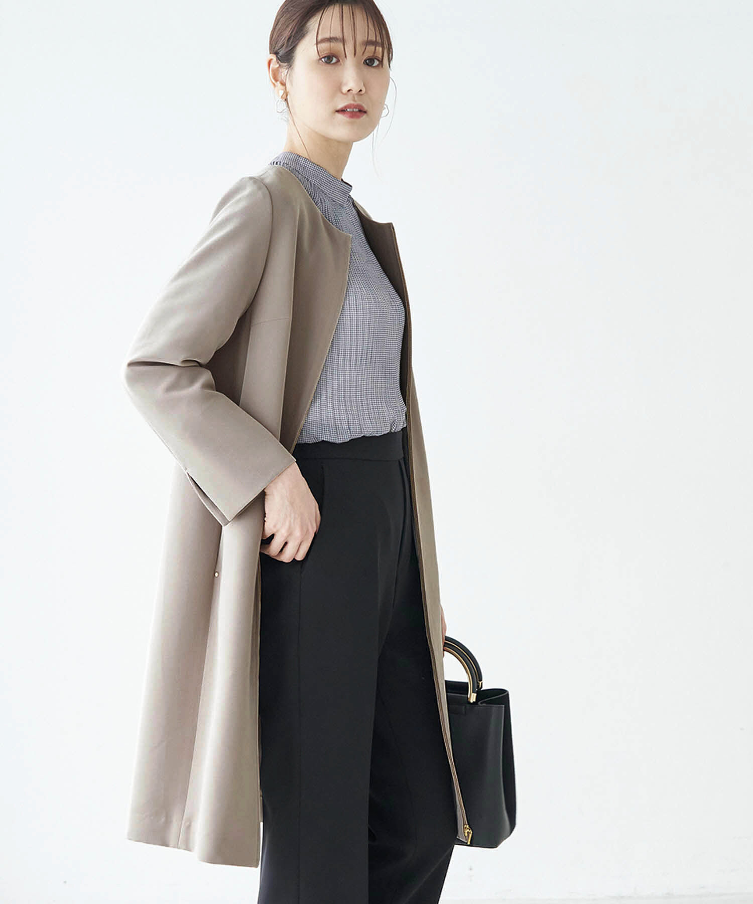 Rope&rsquo;Picnic「【360&deg;ウルトラストレッチ】ノーカラーコート」|その他|キャメル系(26)