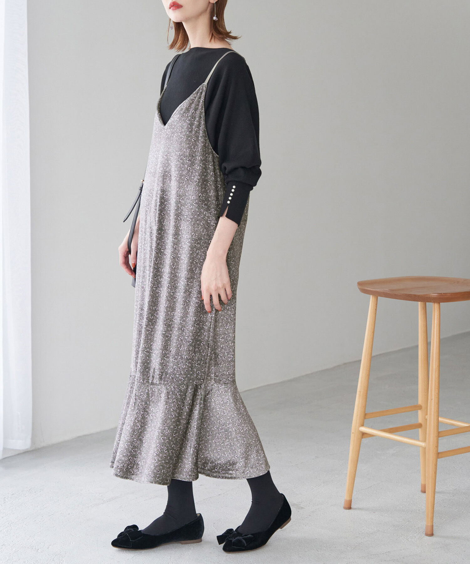 Rope&rsquo;Picnic「リンクコーデ/花柄ベロアキャミワンピース」|ワンピース|