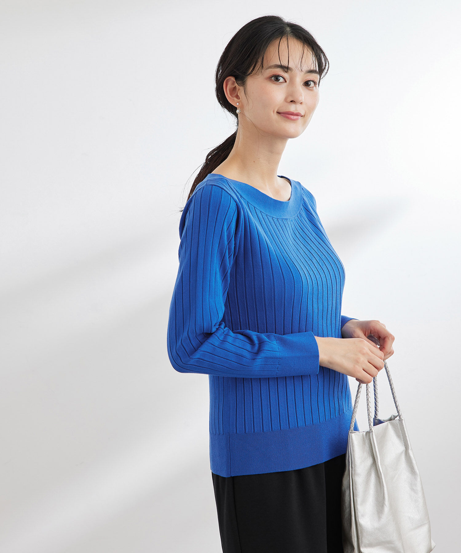 Rope&rsquo;Picnic「UVケア・洗濯機OK/BIOワイドリブボートネックニットプルオーバー 」|ニット・セーター|ブルー(44)