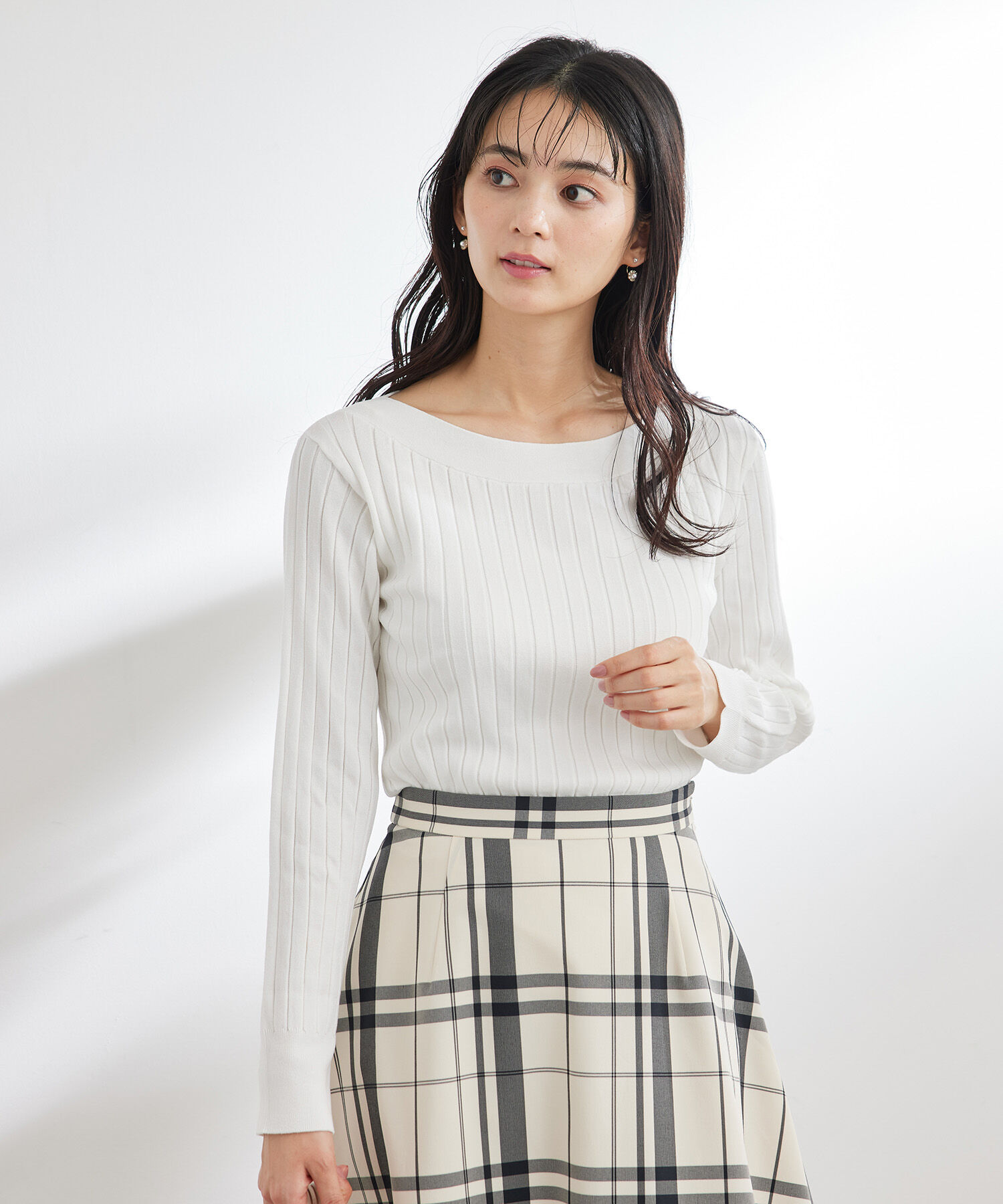 Rope&rsquo;Picnic「UVケア・洗濯機OK/BIOワイドリブボートネックニットプルオーバー 」|ニット・セーター|