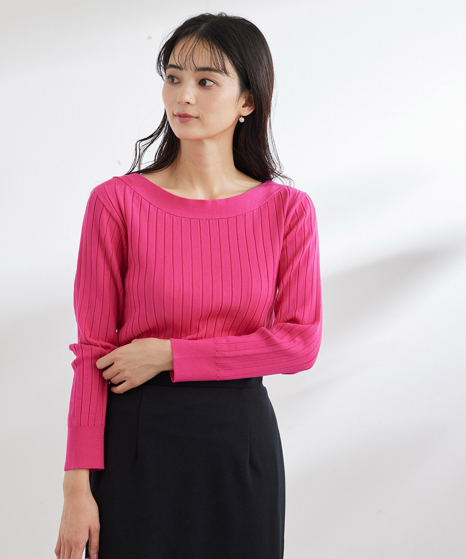 Rope&rsquo;Picnic「UVケア・洗濯機OK/BIOワイドリブボートネックニットプルオーバー 」|ニット・セーター|