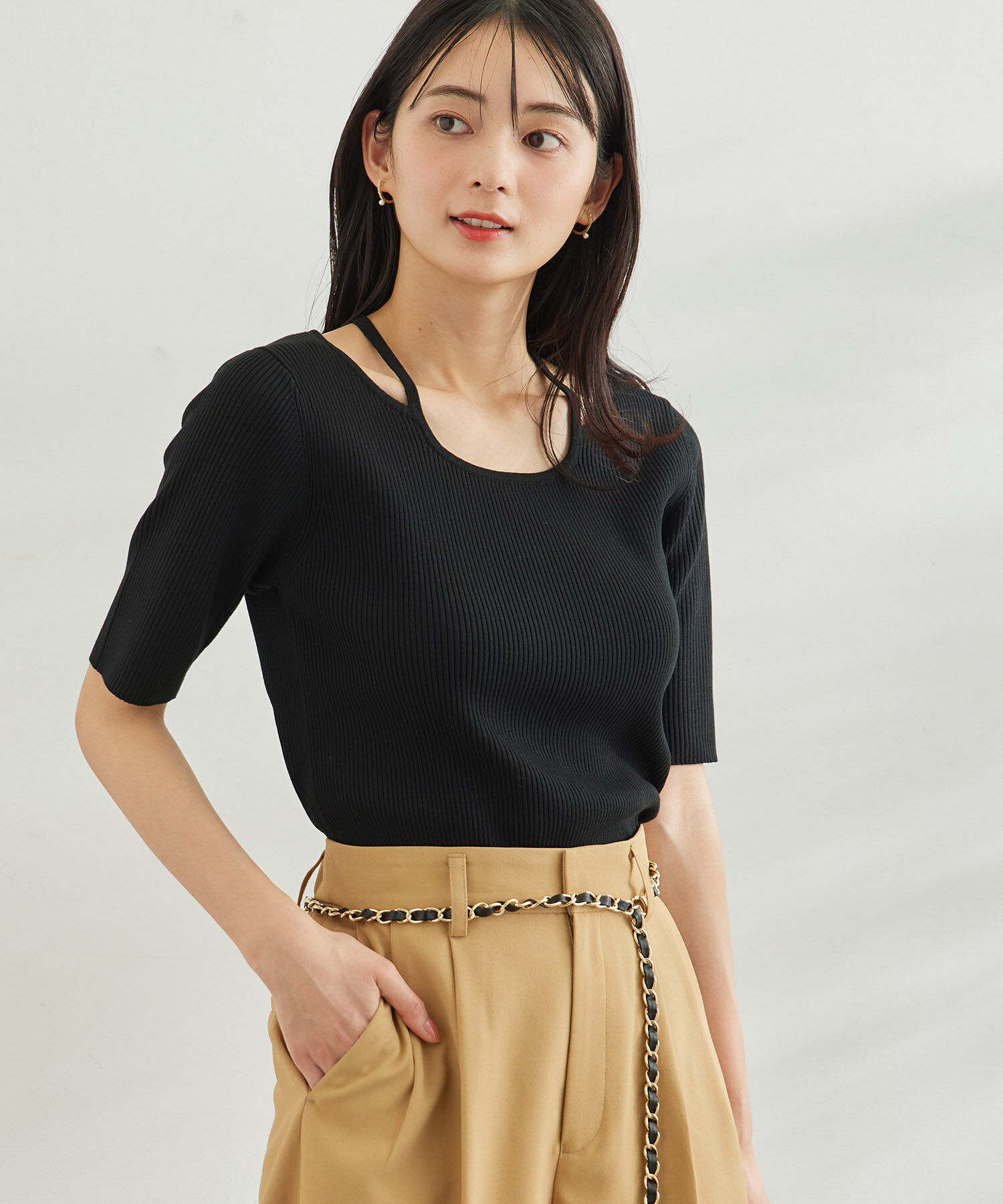 Rope&rsquo;Picnic「コード使いニットプルオーバー」|ニット・セーター|ブラック(01)