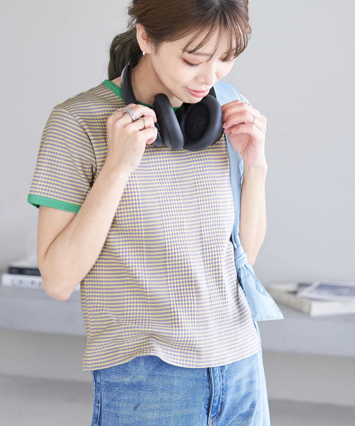 ROPE' PICNIC R「リンクコーデ/マルチボーダーリンガーTシャツ」|Tシャツ・カットソー|ラベンダー(52)