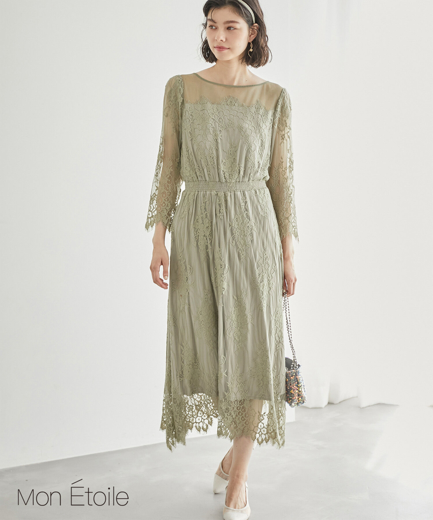 Rope&rsquo;Picnic「【Mon E&rsquo;toile/モンエトワール】【結婚式にも】レースDRESS」|ドレス|カーキ(36)