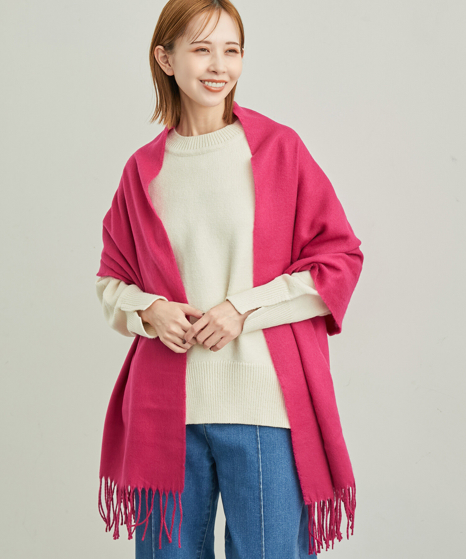 ROPE PICNIC PASSAGE「アルガンオイル混カラーソリッドストール」|ストール|ローズピンク(64)