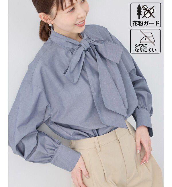 Rope&rsquo;Picnic「【花粉ガード・防シワ】ボリューム袖ボウタイブラウス」|シャツ・ブラウス|コンメイン