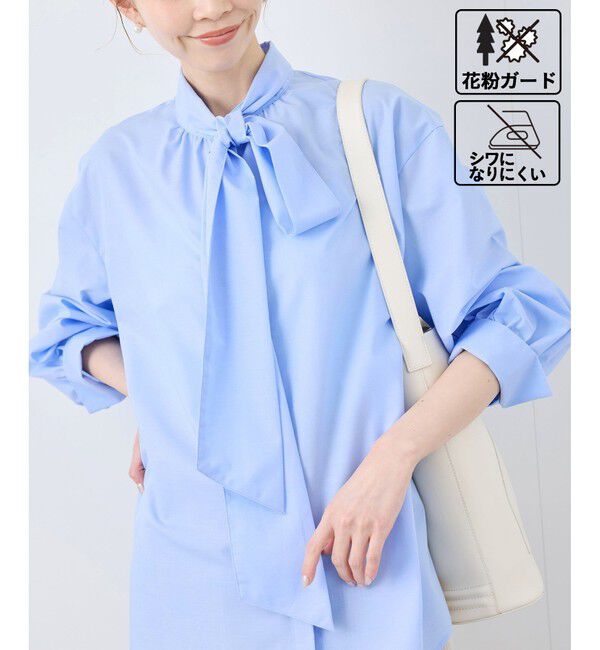 Rope&rsquo;Picnic「【花粉ガード・防シワ】ボリューム袖ボウタイブラウス」|シャツ・ブラウス|サックス