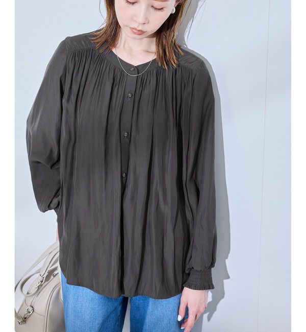 Rope&rsquo;Picnic「割繊ギャザーブラウス」|シャツ・ブラウス|チャコール(06)